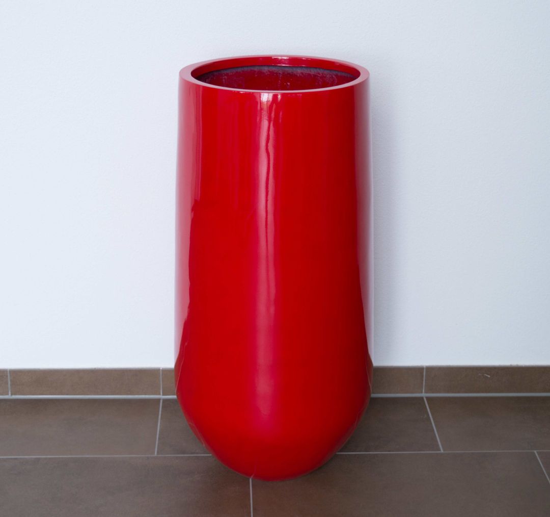 Elegant Einrichten | Pflanzkübel | Fiberglas | rund konisch | D55xH110cm | hochglanz rot.