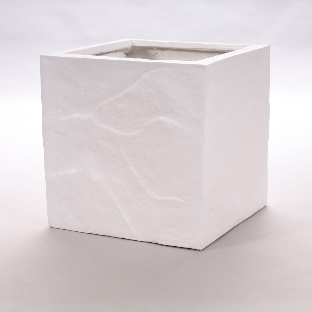 Elegant Einrichten | Pflanzkübel | Fiberglas | Stein-Optik | quadratisch | 50x50x50cm | weiß.