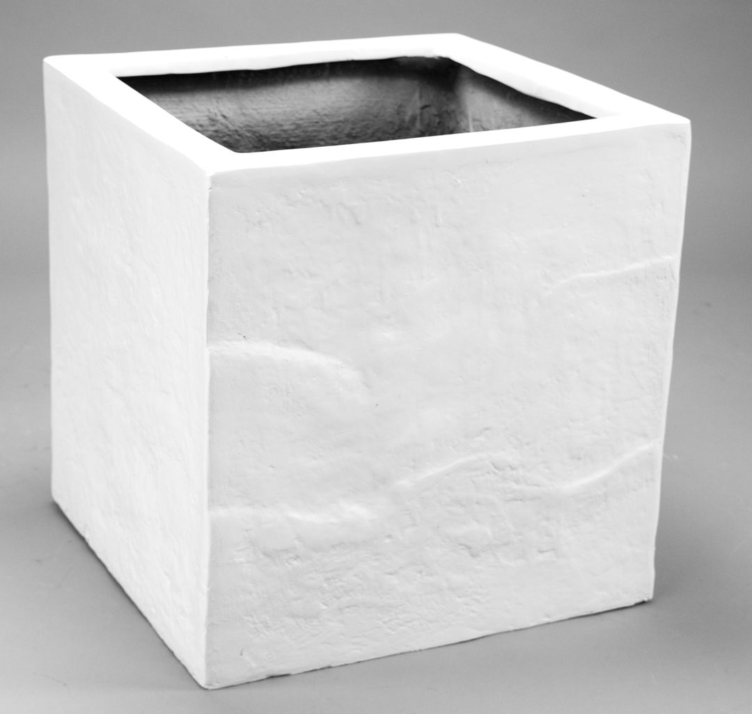 Elegant Einrichten | Pflanzkübel | Fiberglas | Stein-Optik | quadratisch | 40x40x40cm | weiß.