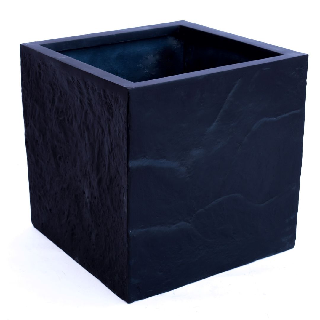 Elegant Einrichten | Pflanzkübel | Fiberglas | Stein-Optik | quadratisch | 50x50x50cm | elegant schwarz-matt.
