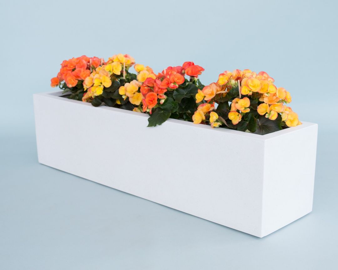 Elegant Einrichten | Pflanzkübel | Fiberglas | rechteckig | 100x25x25cm | perlmuttweiß