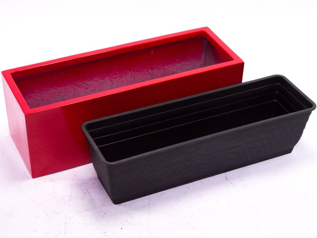 Elegant Einrichten | Pflanzkübel | Fiberglas | rechteckig | 61x21x20cm | hochglanz rot.