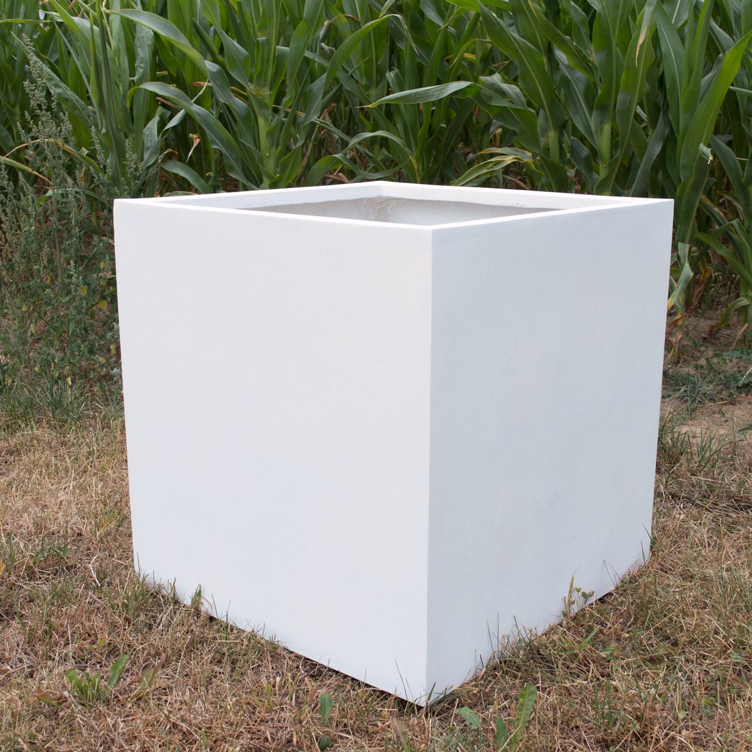 Elegant Einrichten | Pflanzkübel | Fiberglas | quadratisch | 70x70x70cm | perlmutt weiß.