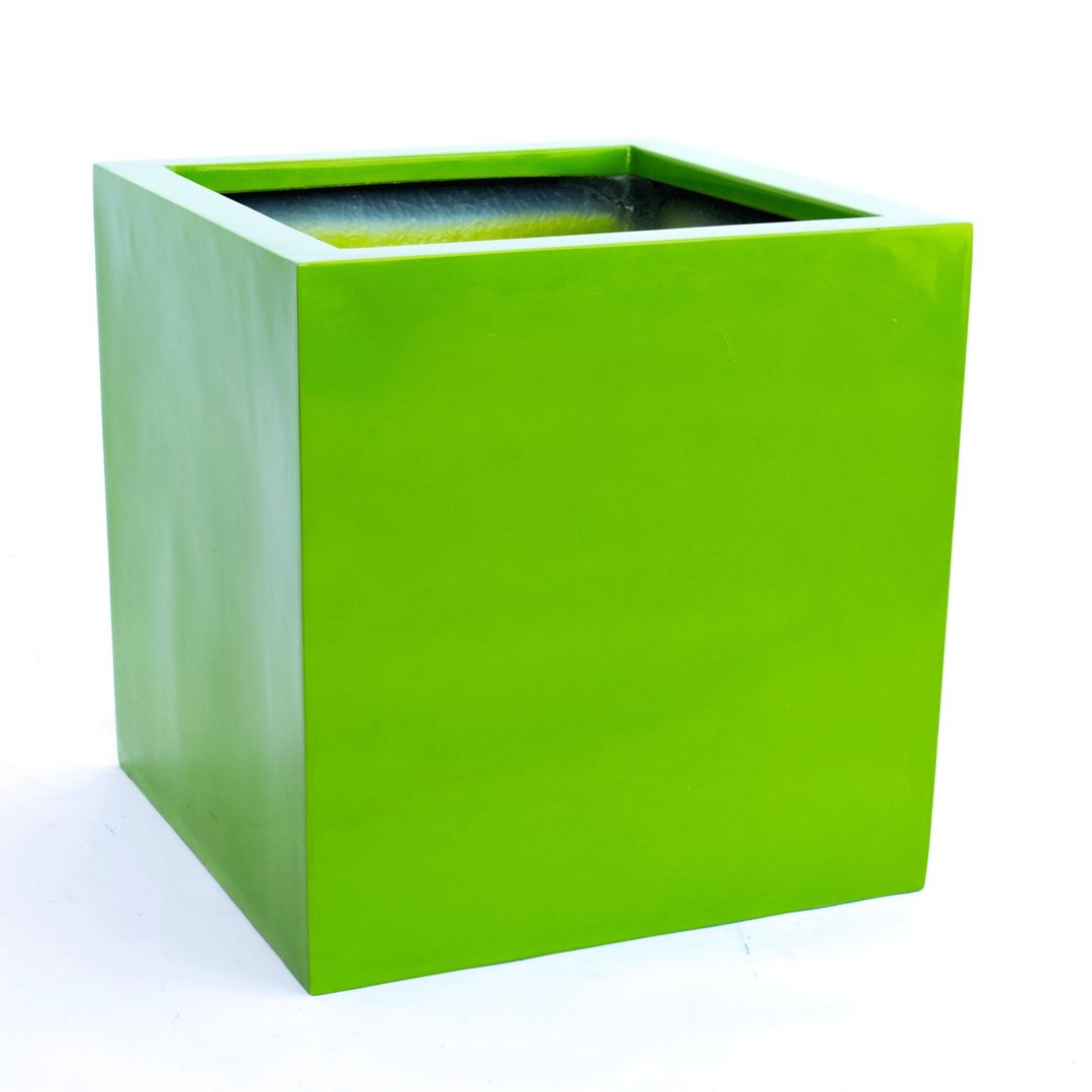 Elegant Einrichten | Pflanzkübel | Fiberglas | quadratisch | 38x38x38cm | hochglanz avocado grün.