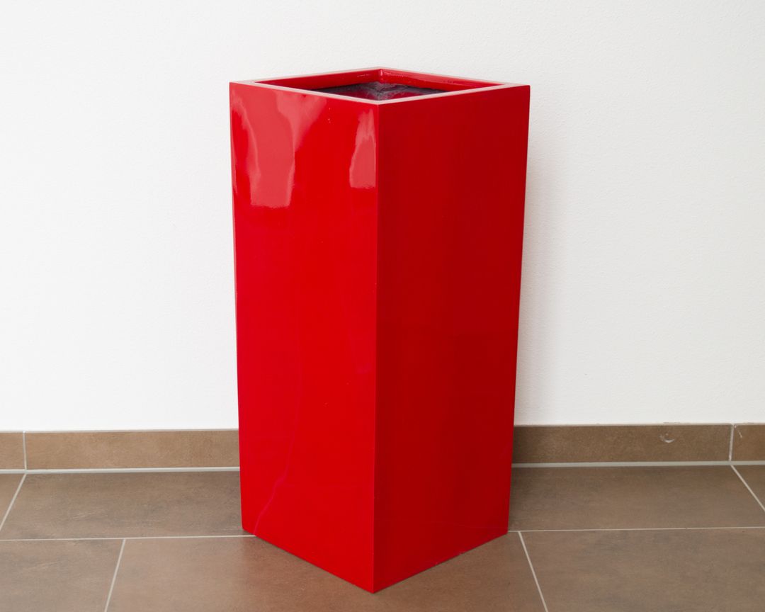 Elegant Einrichten | Pflanzkübel | Fiberglas | säule | 38x38x70cm | hochglanz rot