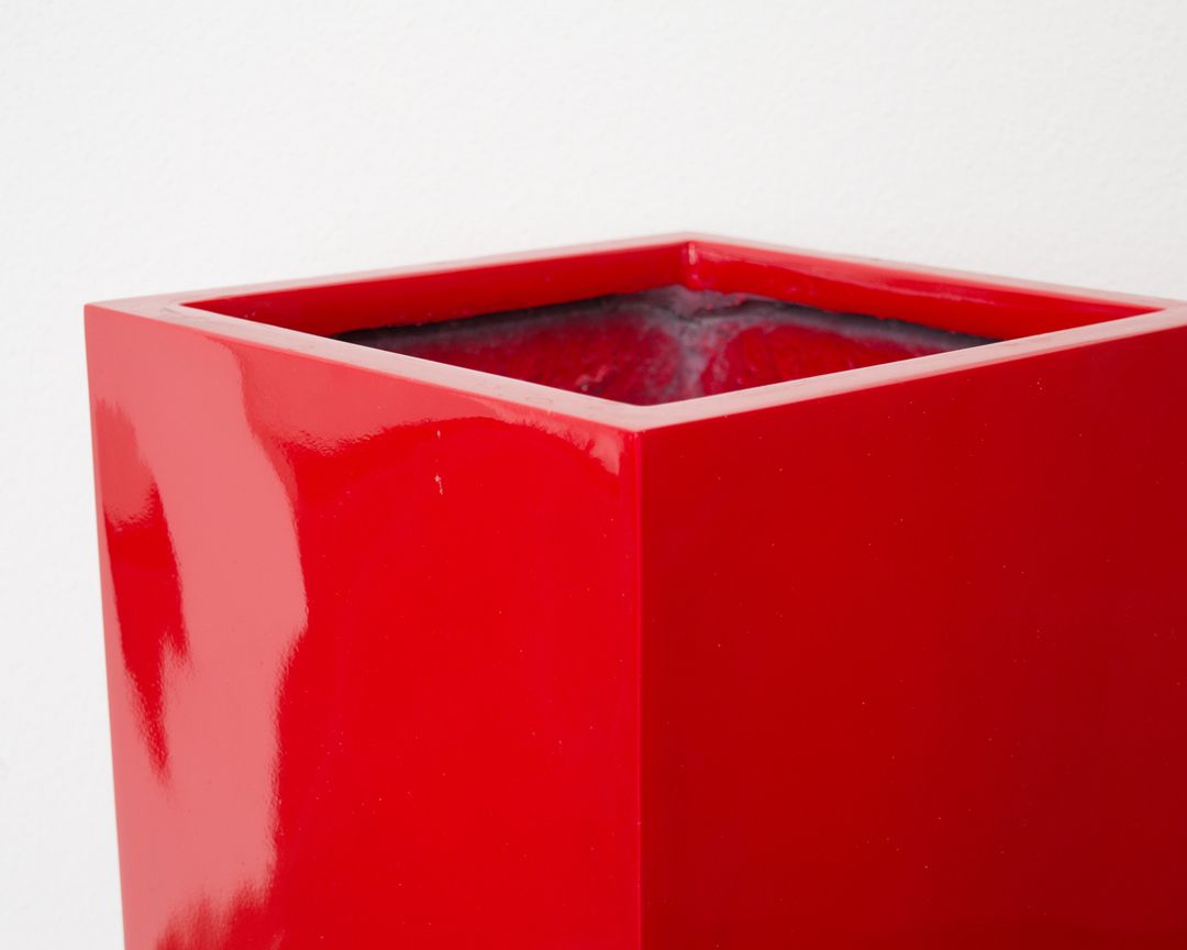 Elegant Einrichten | Pflanzkübel | Fiberglas | säule | 38x38x80cm | hochglanz rot