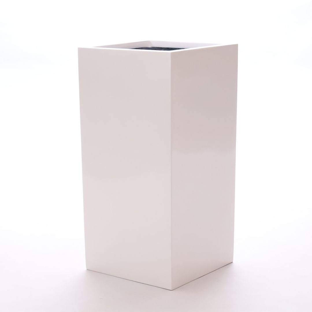 Elegant Einrichten | Pflanzkübel | Fiberglas | säule | 30x30x68cm | hochglanz weiß.