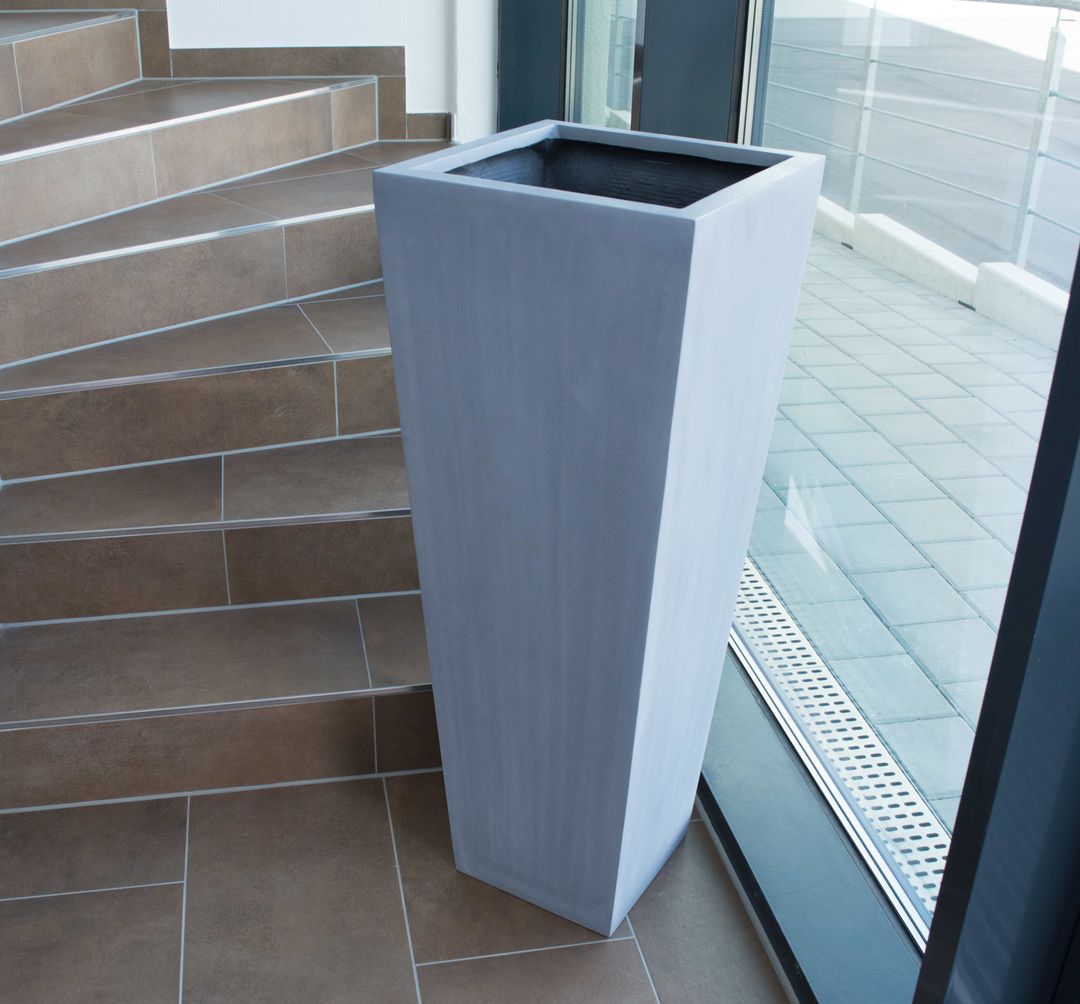 Elegant Einrichten | Pflanzkübel | Fiberglas | säule | konisch | 38x38x100cm | grau.