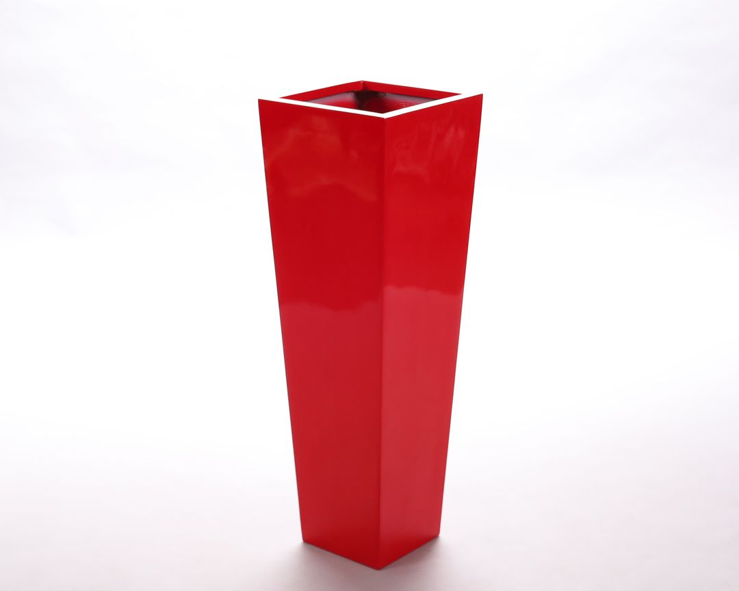 Elegant Einrichten | Pflanzkübel | Fiberglas | säule | konisch | 38x38x100cm | hochglanz rot