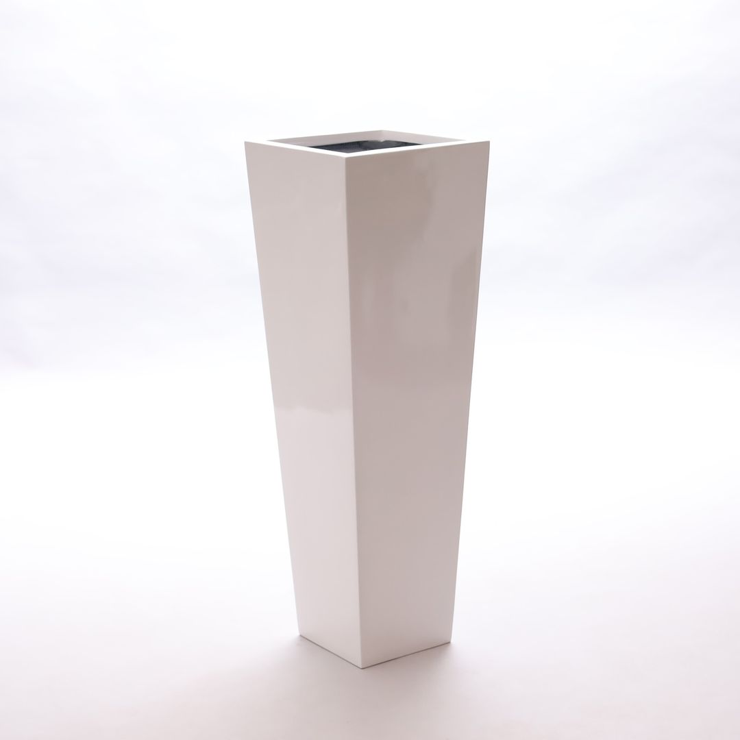 Elegant Einrichten | Pflanzkübel | Fiberglas | säule | konisch | 38x38x100cm | hochglanz weiß.