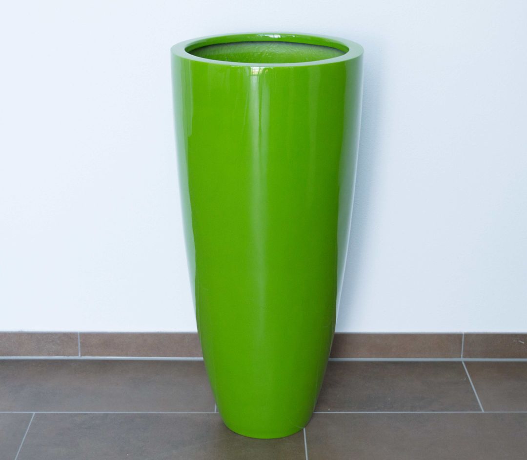 Elegant Einrichten | Pflanzkübel | Fiberglas | rund konisch | D38xH80cm | hochglanz avocado grün.