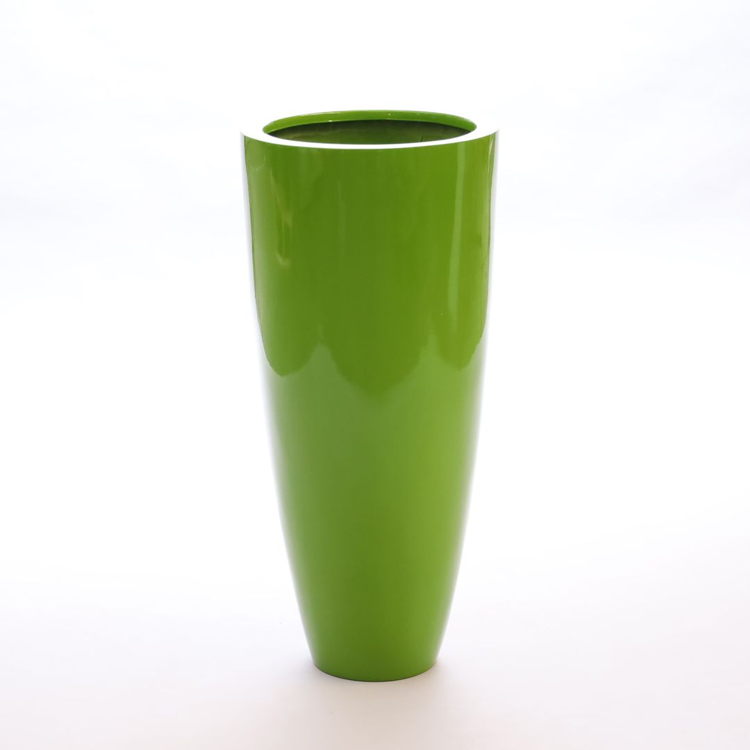 Elegant Einrichten | Pflanzkübel | Fiberglas | rund konisch | D38xH80cm | hochglanz avocado grün.