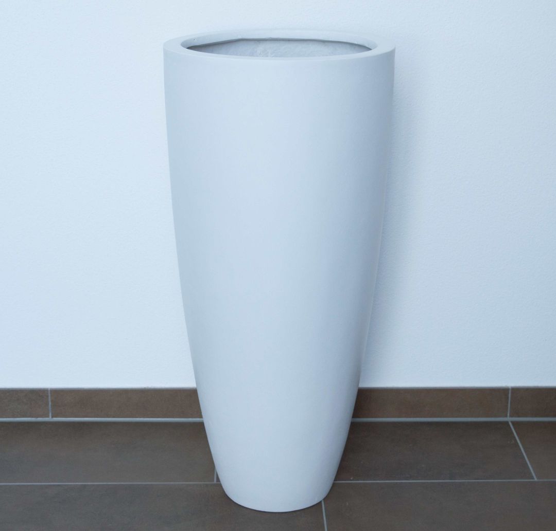 Elegant Einrichten | Pflanzkübel | Fiberglas | rund konisch | D30xH60cm | perlmutt weiß.