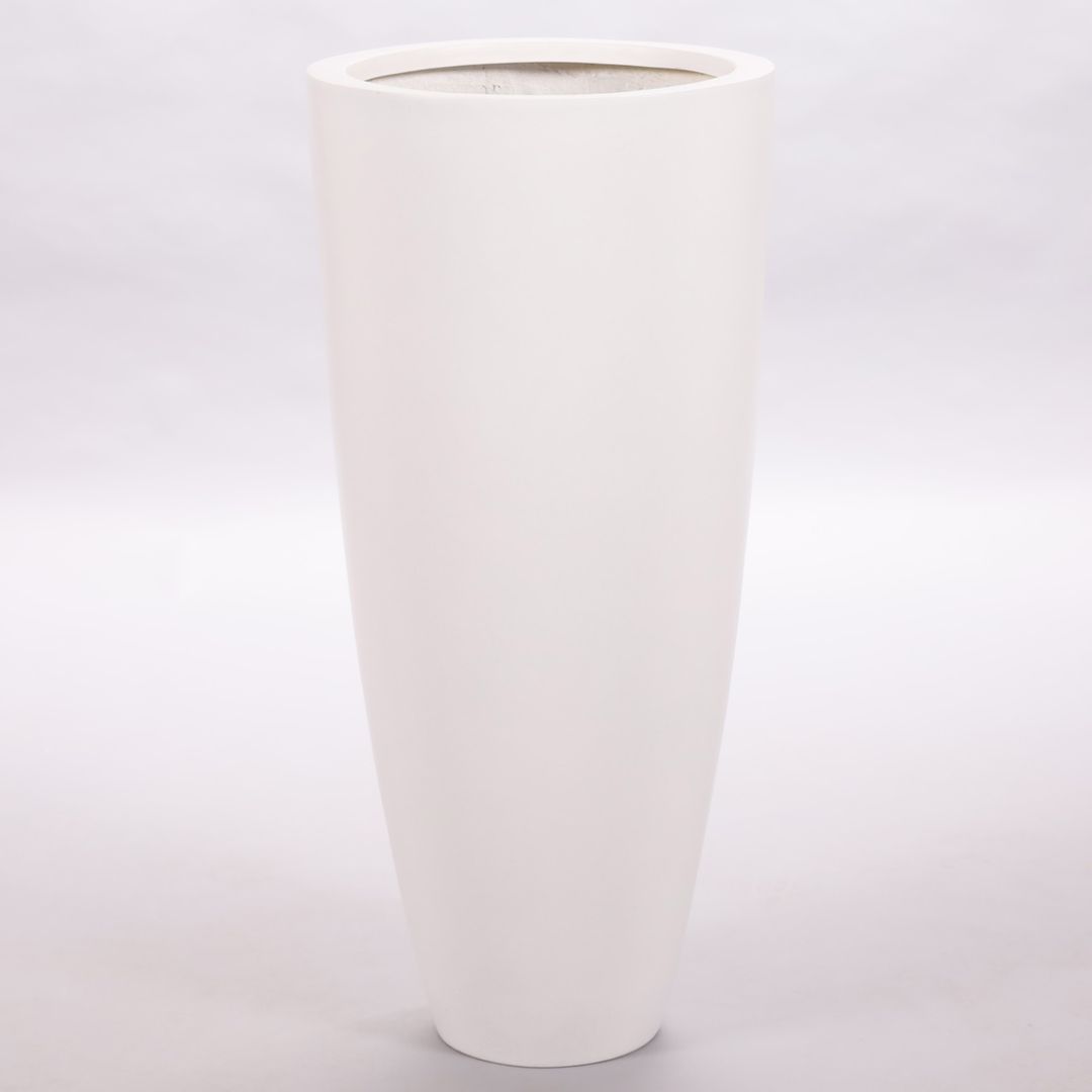 Elegant Einrichten | Pflanzkübel | Fiberglas | rundkonisch | D38xH80cm | perlmutt weiß.