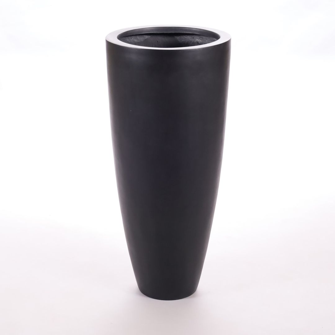 Elegant Einrichten | Pflanzkübel | Fiberglas | rund konisch | D30xH60cm | elegant schwarz-matt.