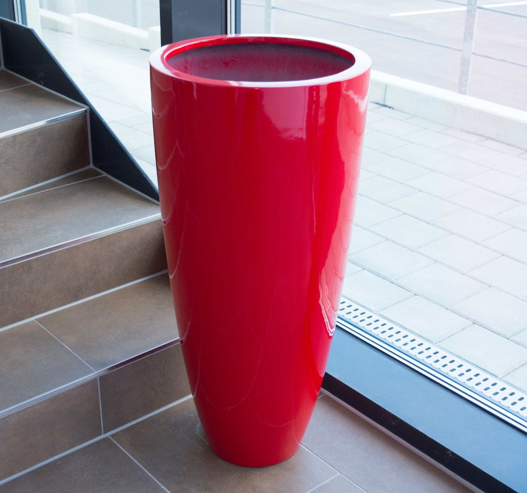 Elegant Einrichten | Pflanzkübel | Fiberglas | rund konisch | D38xH80cm | hochglanz rot.