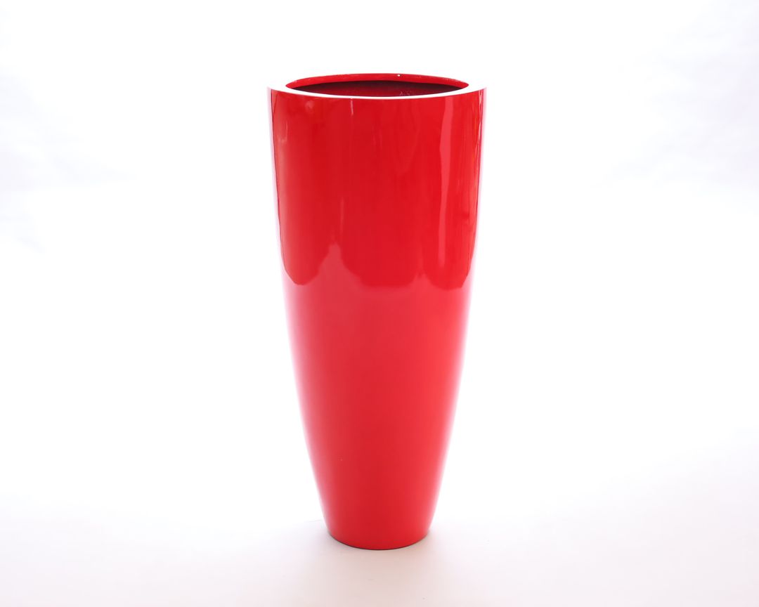 Elegant Einrichten | Pflanzkübel | Fiberglas | rund konisch | D38xH80cm | hochglanz rot.