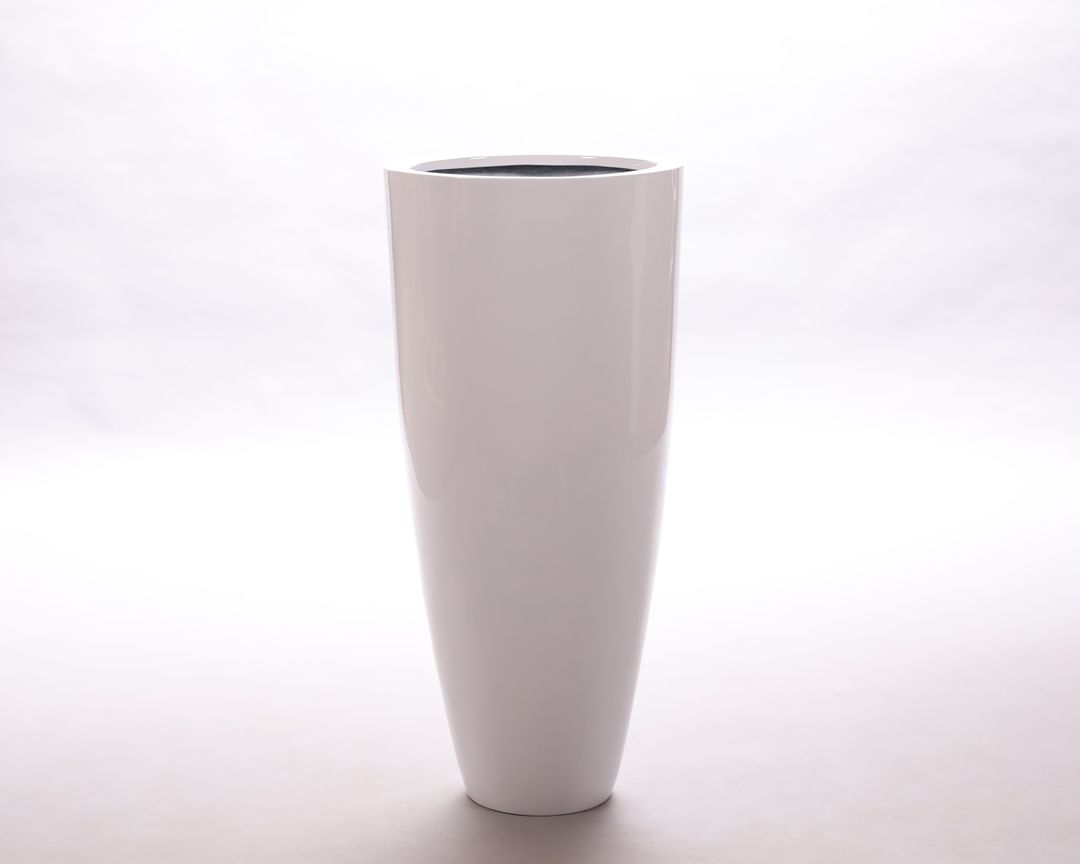 Elegant Einrichten | Pflanzkübel | Fiberglas | rund konisch | D38xH80cm | hochglanz weiß.
