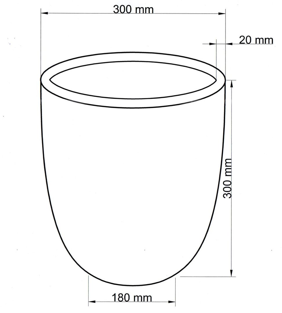 Technische Maßzeichnung Pflanzkübel Fiberglas rund konisch D30xH30cm mit Maßen in Millimeter