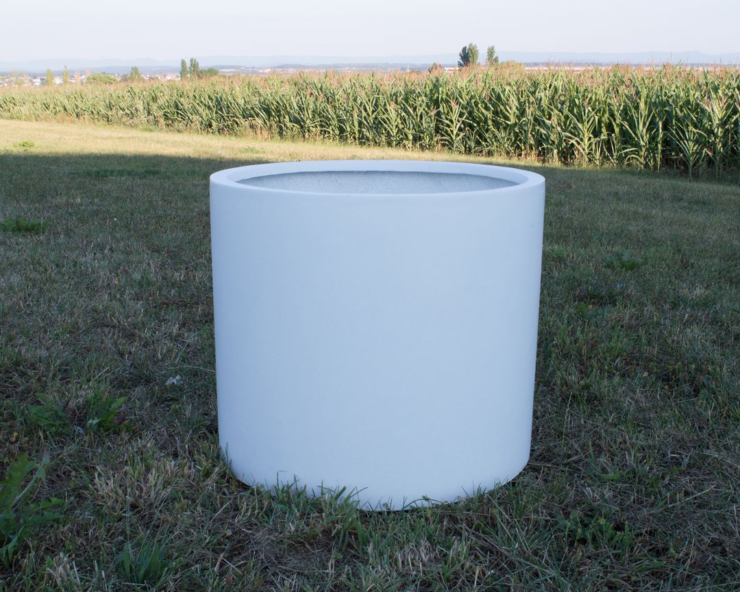 Elegant Einrichten | Pflanzkübel | Fiberglas | zylindrisch | D80xH70cm | perlmutt weiß.