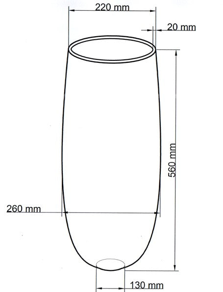 Technische Maßzeichnung Pflanzkübel Fiberglas rund konisch D26xH56cm mit Maßen in Millimeter