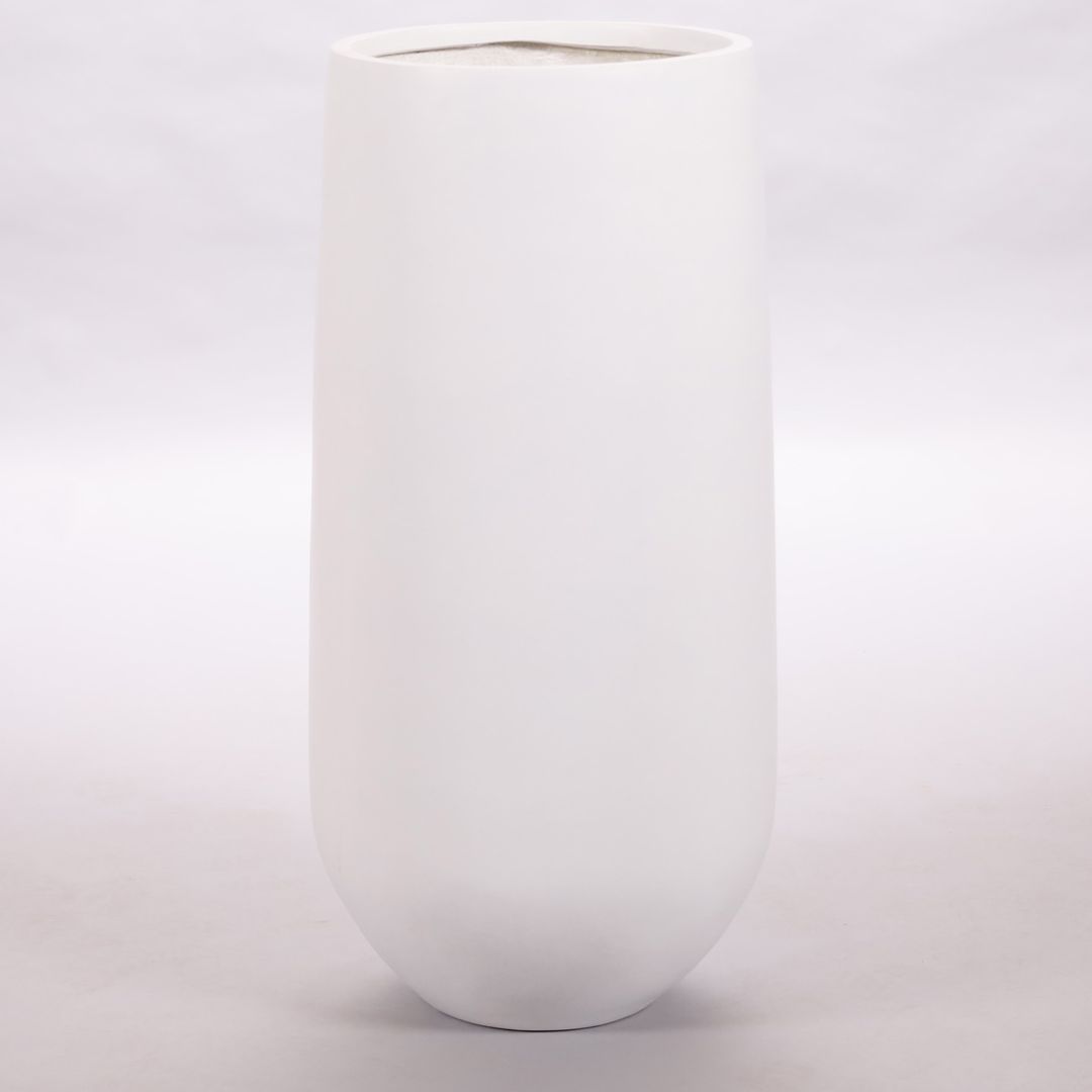Elegant Einrichten | Pflanzkübel | Fiberglas | rund konisch | D40xH80cm | perlmutt weiß.