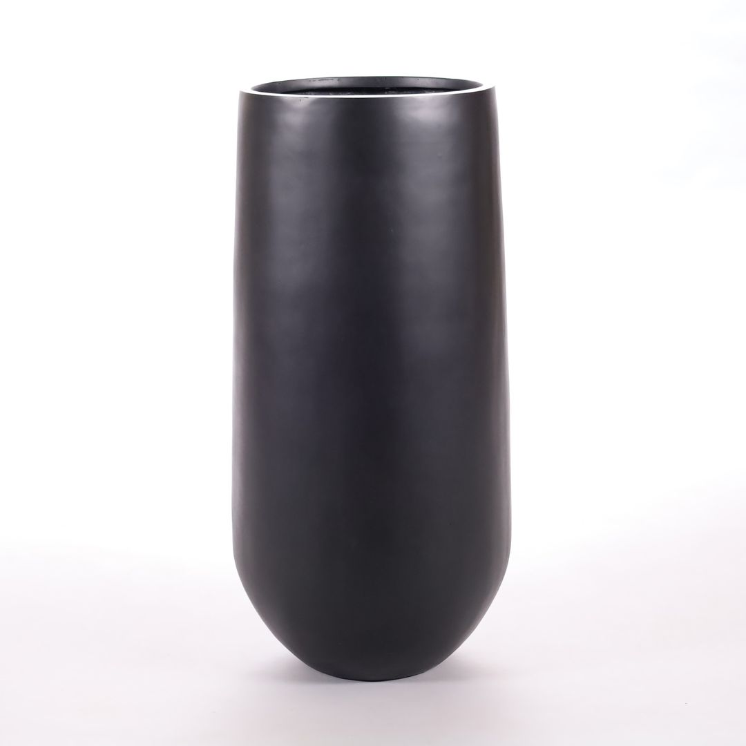 Elegant Einrichten | Pflanzkübel | Fiberglas | rund konisch | D40xH80cm | elegant schwarz-matt.