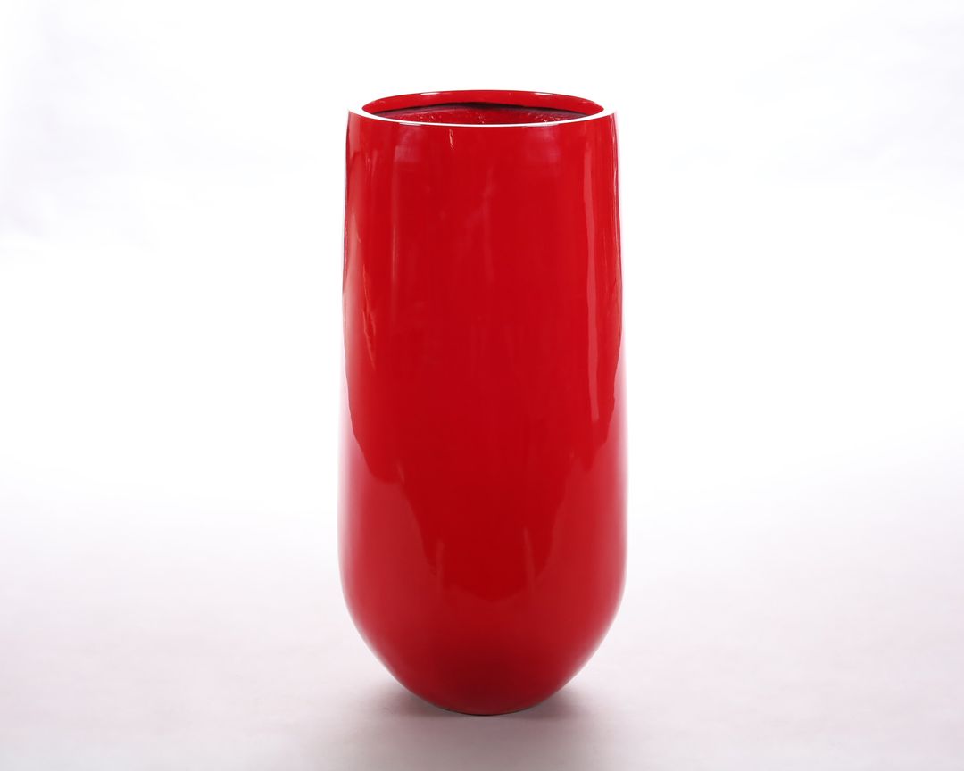 Elegant Einrichten | Pflanzkübel | Fiberglas | rund konisch | D55xH110cm | hochglanz rot.