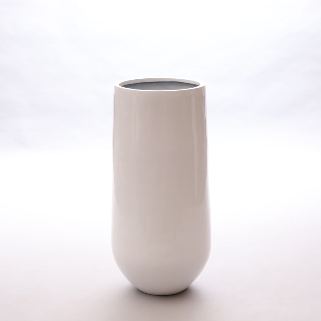 Elegant Einrichten | Pflanzkübel | Fiberglas | rund konisch | D40xH80cm | hochglanz weiß.
