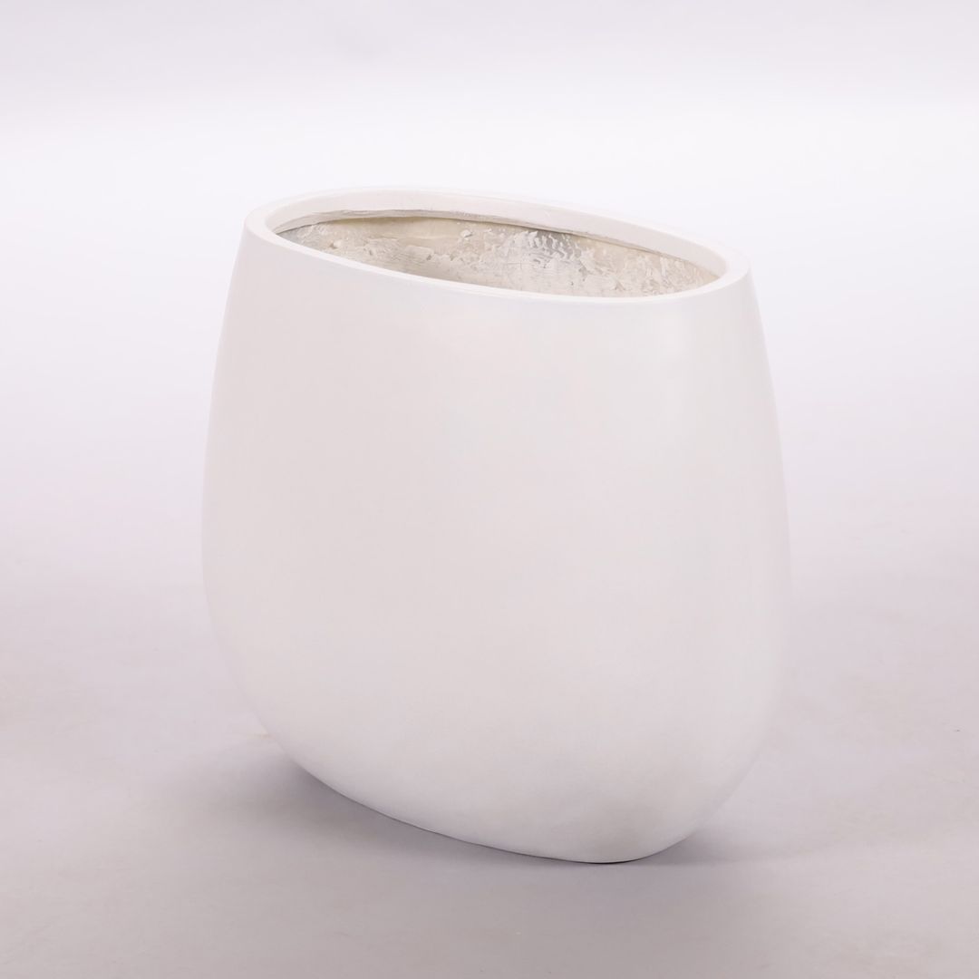 Elegant Einrichten | Pflanzkübel | Fiberglas | oval | 44x28x36cm | perlmutt weiß.