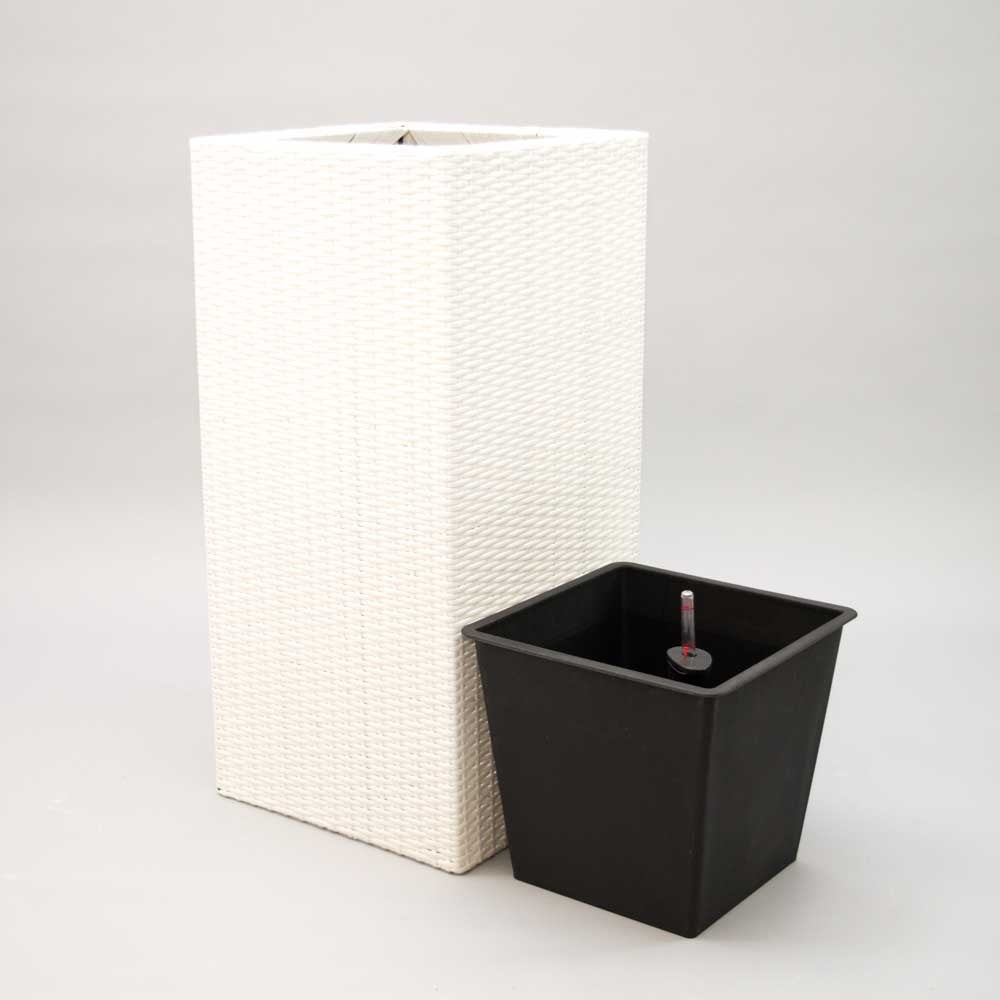 Elegant Einrichten | Pflanzkübel | Polyrattan | Säule | 40x40x84cm | weiß