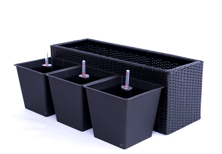 Blumenkasten Polyrattan 82x30x26cm schwarz