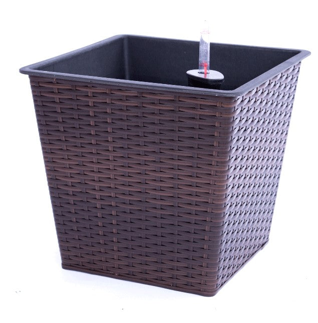 Elegant Einrichten | Pflanzkübel | Polyrattan | quadratisch konisch | 26x26x24cm | coffeebraun.