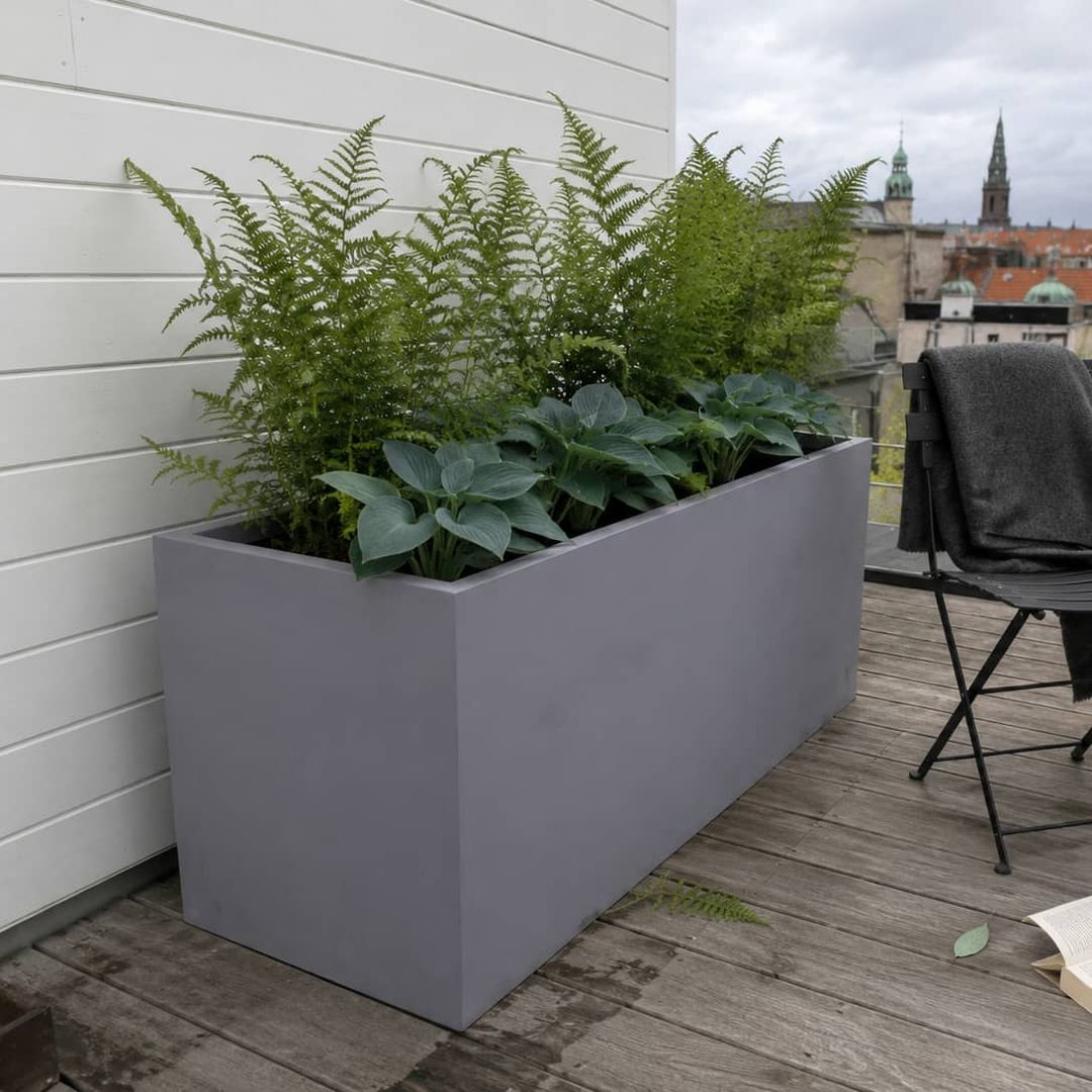 Pflanzkübel Fiberglas Trog 150x62x70cm Grau [KI-Lifestyle]