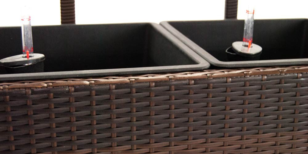 Elegant Einrichten | Pflanzkübel | Polyrattan | mit Rankgitter | rechteckig |  82x30x100cm | coffeebraun