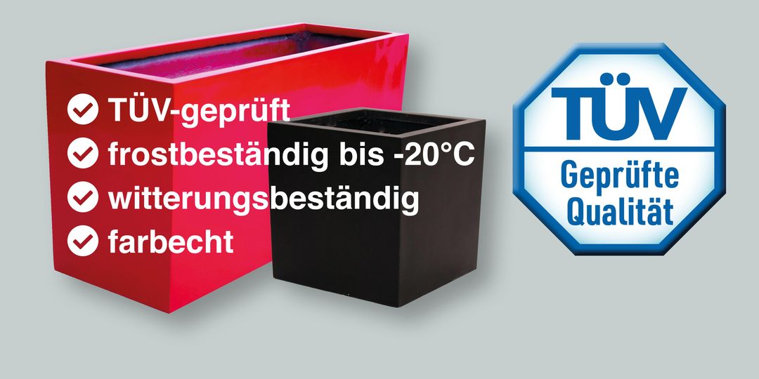 Pflanzkübel | Fiberglas | niedrig quadratisch | 90x90x60cm | grau