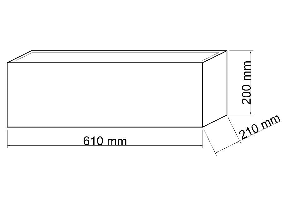 Technische Maßzeichnung Pflanzkübel Fiberglas rechteckig 61x21x20cm mit Maßen in Millimeter
