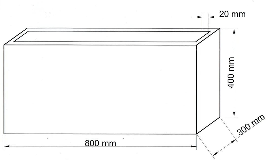 Technische Maßzeichnung Pflanzkübel Fiberglas rechteckig 80x30x40cm mit Maßen in Millimeter