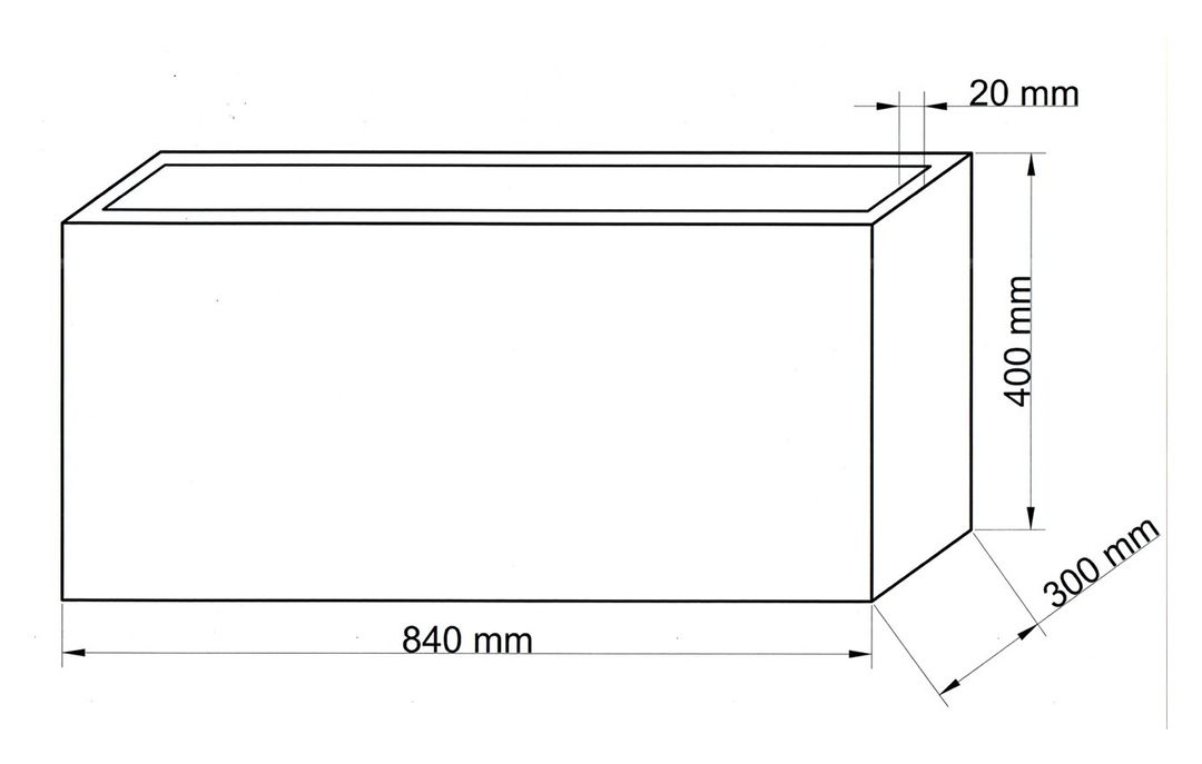 Technische Maßzeichnung Pflanzkübel Fiberglas rechteckig 84x30x40cm mit Maßen in Millimeter