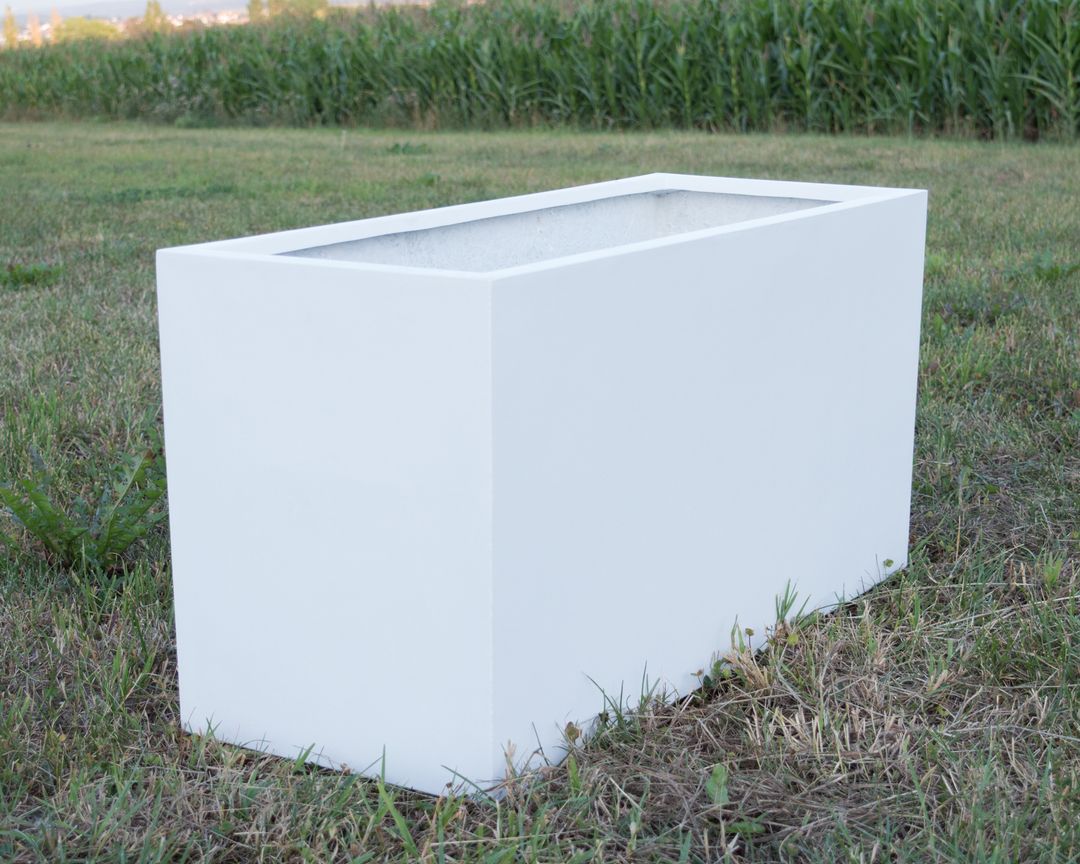 Elegant Einrichten | Pflanzkübel | Fiberglas | rechteckig | 108x40x50cm | perlmutt weiß