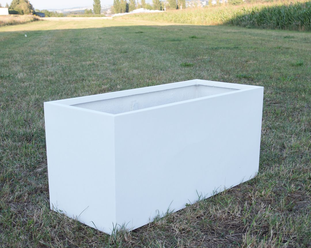 Elegant Einrichten | Pflanzkübel | Fiberglas | Raumteiler | rechteckig | 150x62x70cm | perlmutt weiß.
