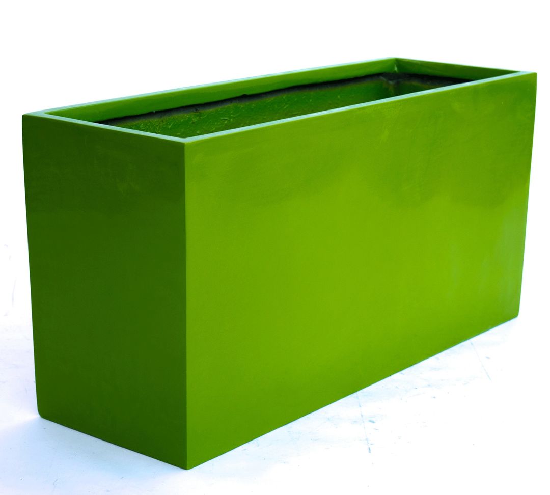 Elegant Einrichten | Pflanzkübel | Fiberglas | rechteckig | 108x40x50cm | hochglanz avocado grün