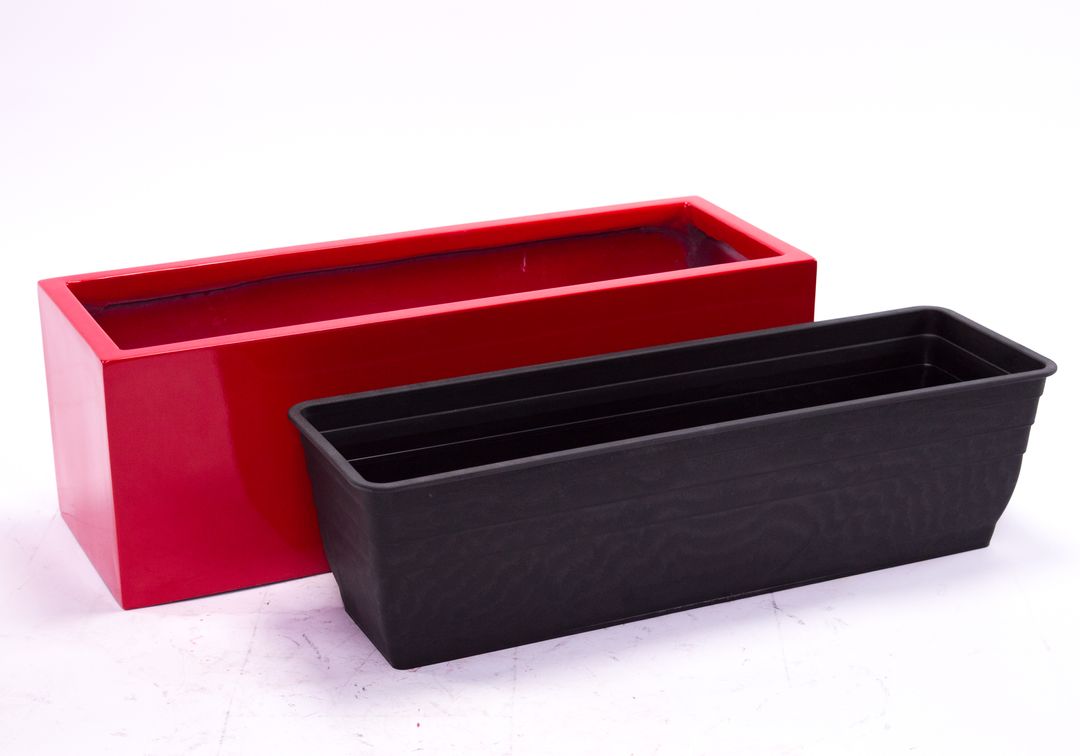 Elegant Einrichten | Pflanzkübel | Fiberglas | rechteckig | 61x21x20cm | hochglanz rot.