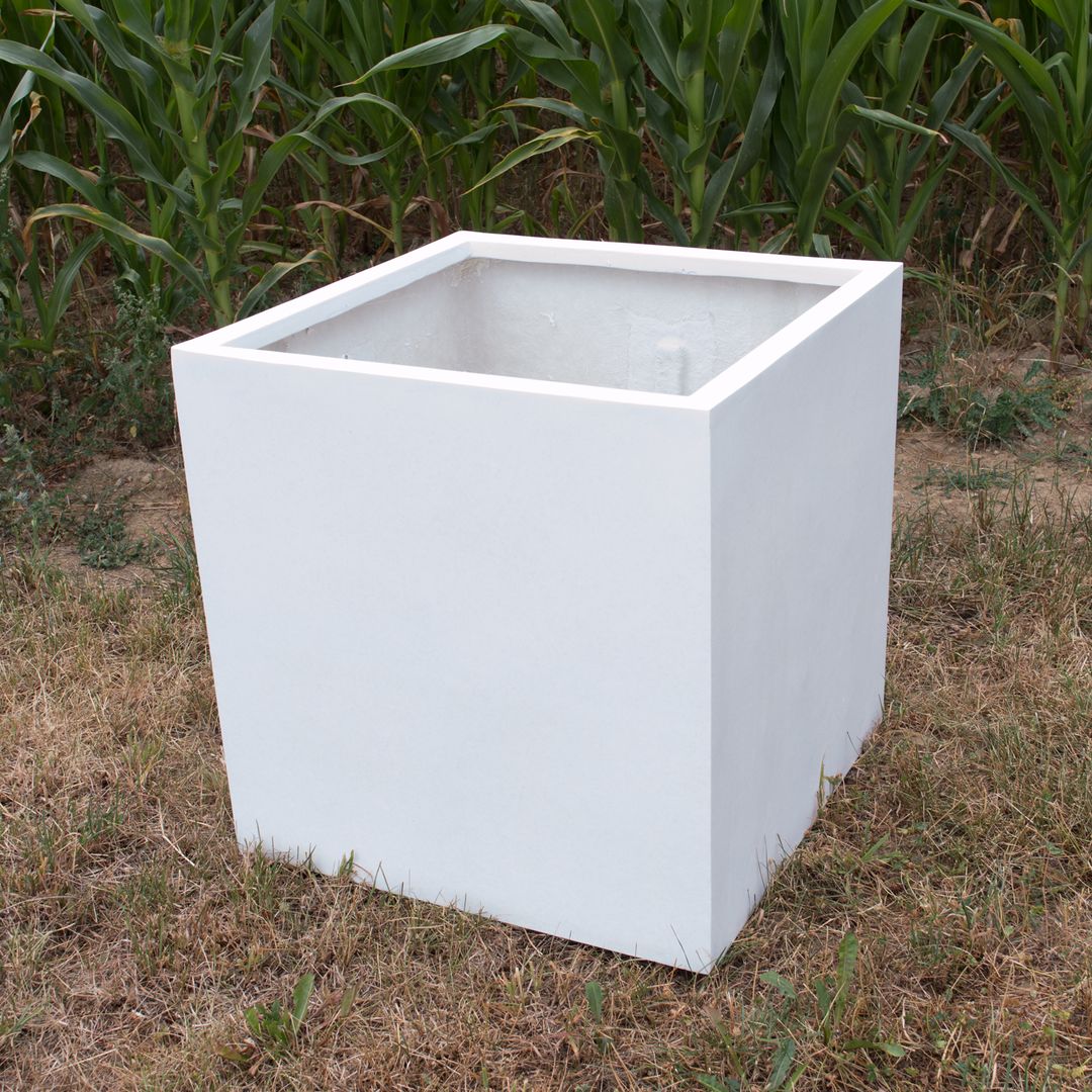 Elegant Einrichten | Pflanzkübel | Fiberglas | quadratisch | 60x60x60cm | perlmutt weiß.