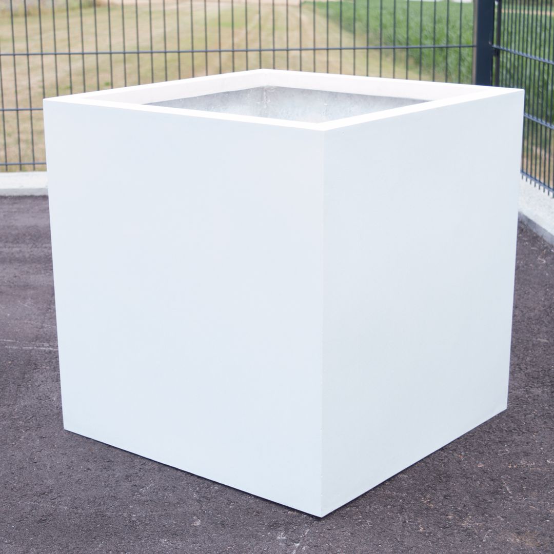 Blumenkübel Fiberglas quadratisch 40x40x40cm perlmutt weiß (B-WARE).