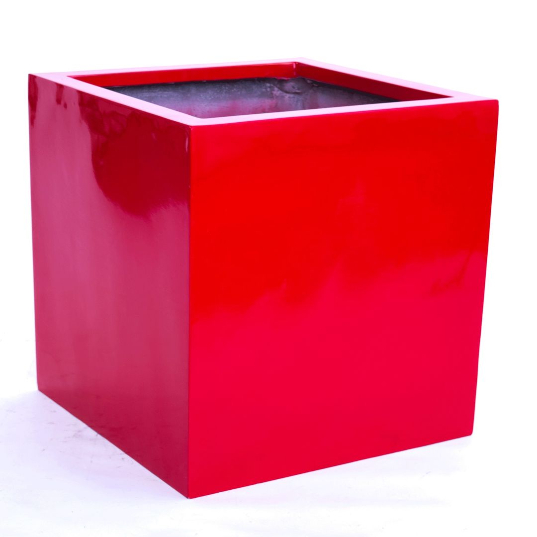 Elegant Einrichten | Pflanzkübel | Fiberglas | quadratisch | 48x48x48cm | hochglanz rot.