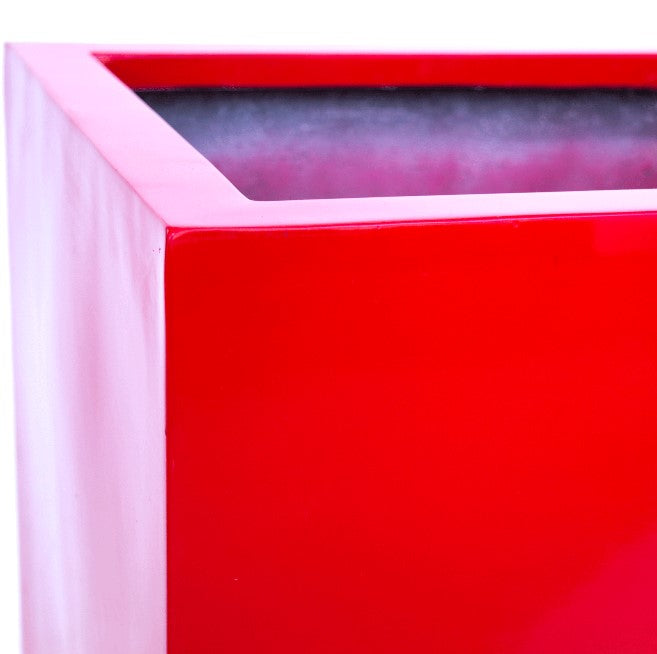 Elegant Einrichten | Pflanzkübel | Fiberglas | quadratisch | 48x48x48cm | hochglanz rot.