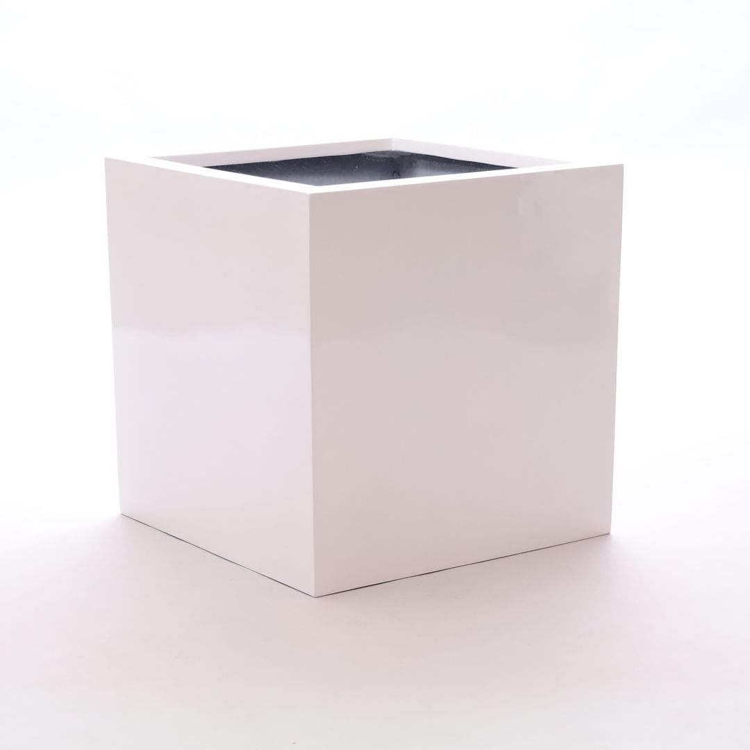 Elegant Einrichten | Pflanzkübel | Fiberglas | quadratisch | 38x38x38cm | hochglanz weiß.