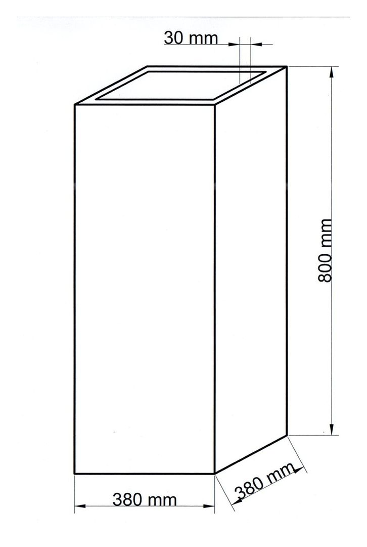 Technische Maßzeichnung Pflanzkübel Fiberglas Säule 38x38x80cm mit Maßen in Millimeter