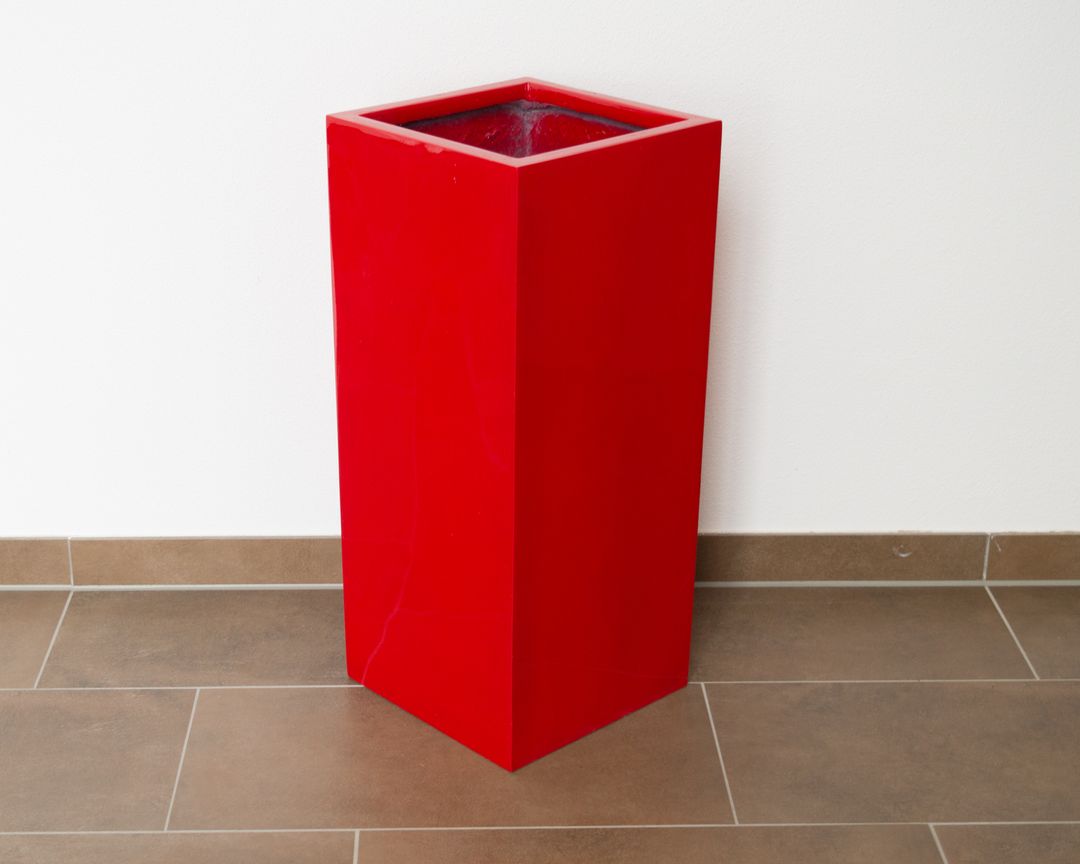 Elegant Einrichten | Pflanzkübel | Fiberglas | säule | 30x30x68cm | hochglanz rot
